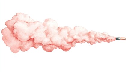 A vibrant pink smoke cloud billowing from a rocket, set against a neutral background, symbolizing creativity