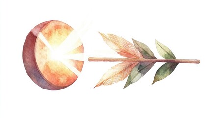 Watercolor illustration of a sun and arrow, symbolizing energy and direction, set against a white background
