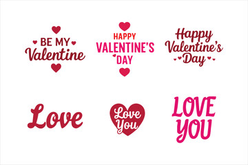 happy Valentine's day vector set. Love day quotes and lettering with hearts and cupids white background. Vector illustration.