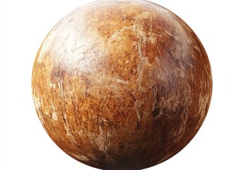 Fototapeta premium A textured, brown sphere isolated on white background.