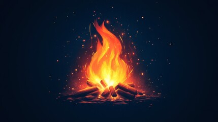 Fototapeta premium Cozy Campfire Bonfire Clip-Art Illustration for Outdoor Adventures and Camping