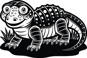 Cute Cartoon Lizard in a Vintage Style Illustration