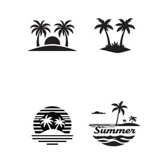 Fototapeta premium set of palm tree silhouette, black and white silhouette, vector and illustration
