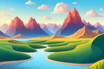 Beautiful and Peaceful Nature Scenery Illustration Landscape Countryside Tranquil Vibrant and Colorful