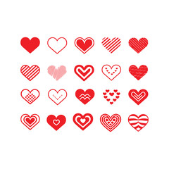Set of hearts in red color, Red heart icons set vector, Set of 15 hearts of different shapes for web. Heart collection. Vector Art