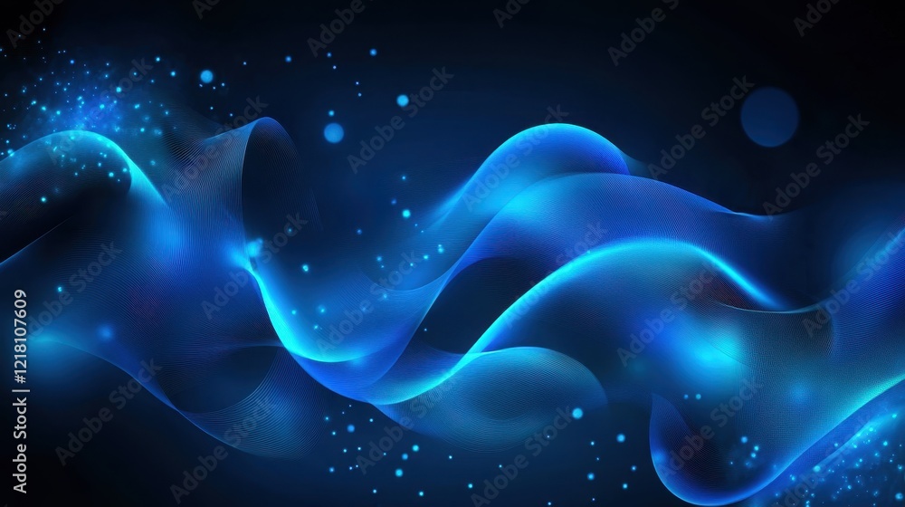 Poster bright blue neon triangle illuminated against a dark background creates a striking visual effect in 