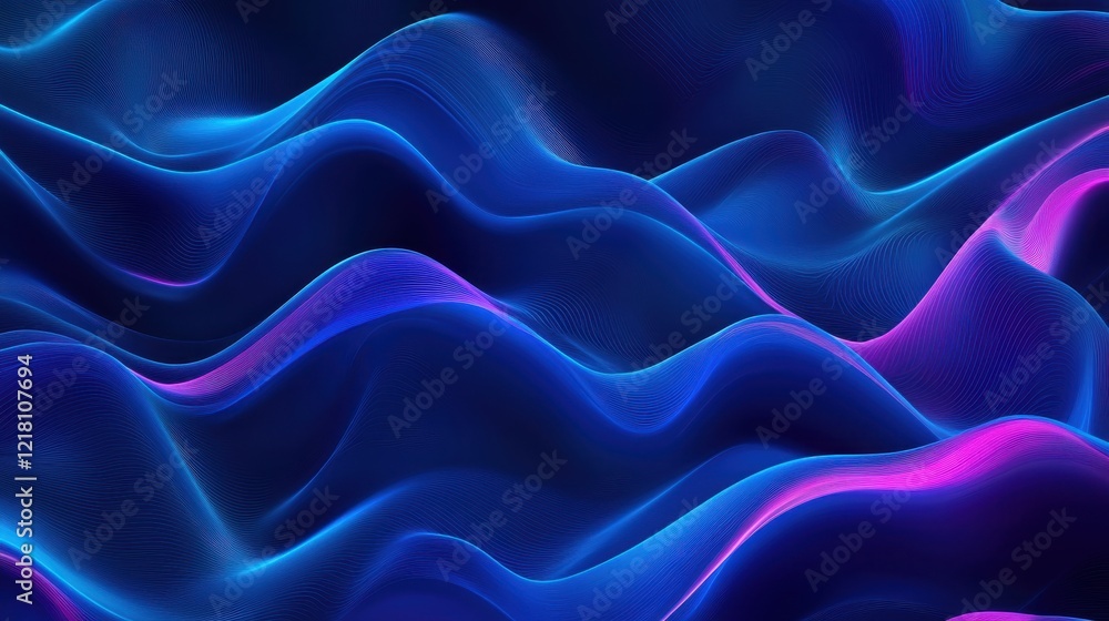 Poster bright blue neon triangle illuminated against a dark background creates a striking visual effect in 
