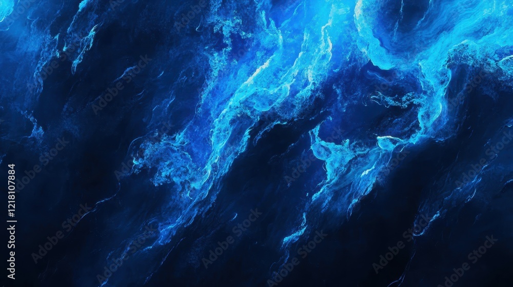 Poster bright blue neon triangle illuminated against a dark background creates a striking visual effect in 
