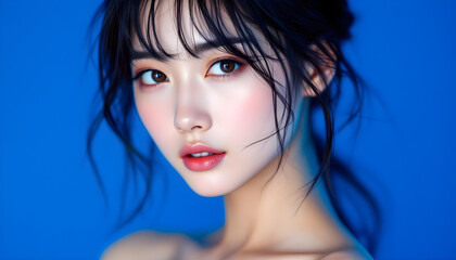 ファンタジーストーリー（ウルトラブルーの色彩を纏い、透き通るような肌を持つ女性）