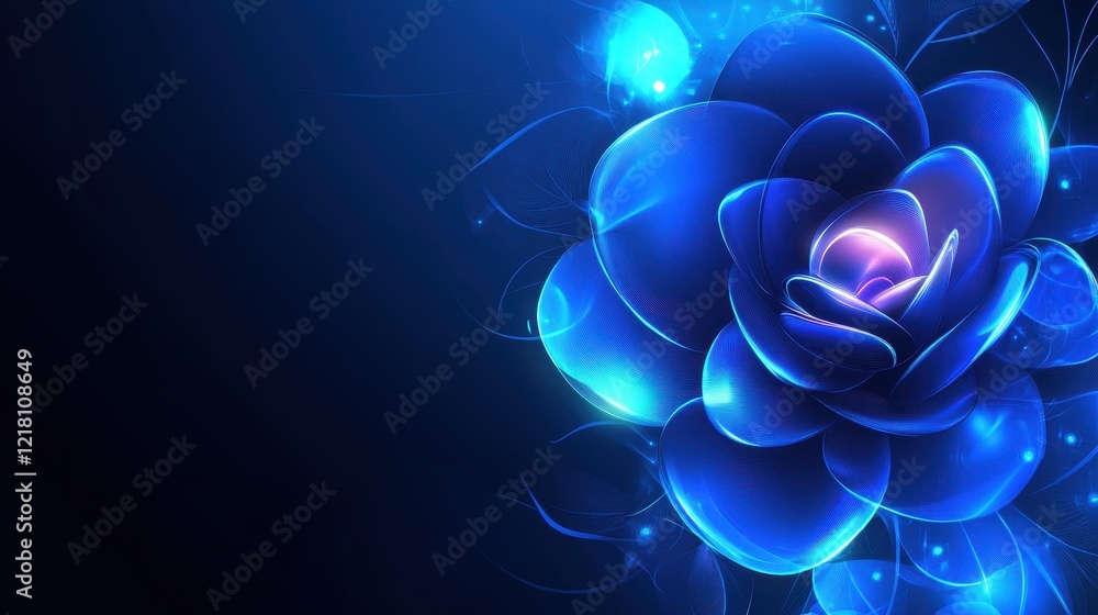 Poster bright blue neon triangle illuminated against a dark background creates a striking visual effect in 