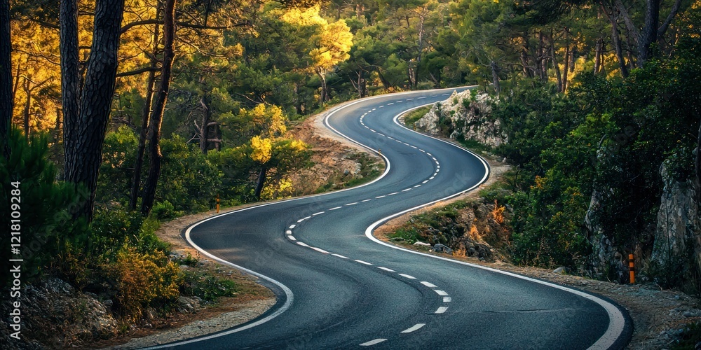 Poster a winding road infographic with markers along the way, representing progress over time.