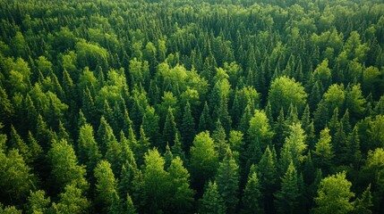 Fototapeta premium Aerial view of lush green coniferous forest.