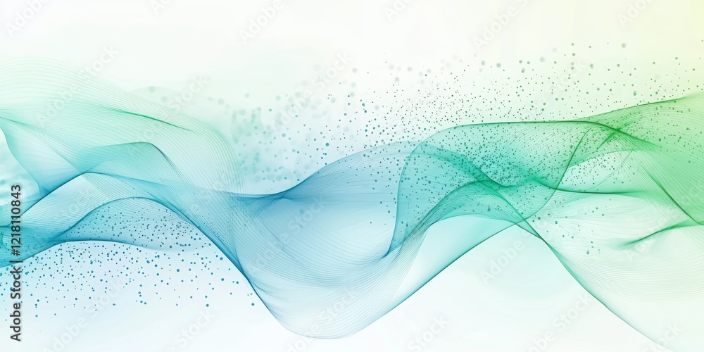 Aufkleber abstract background of floating molecular structures with soft blue and green tones.