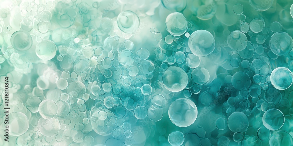 Aufkleber abstract background of floating molecular structures with soft blue and green tones.