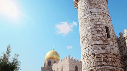 Obraz premium Ancient Stone Minaret and Golden Dome