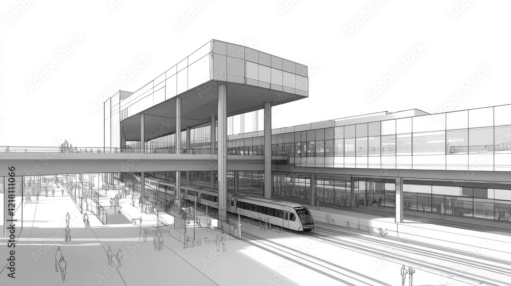 Aufkleber a sleek transportation-oriented commercial hub with smooth, bold architecture and seamless integrati