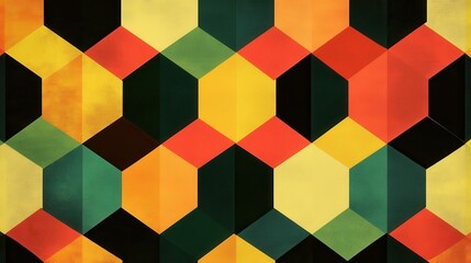 Vibrant geometric patterns create an eye-catching abstract design full of color and depth