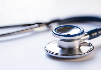 Close-up of Stethoscope on Light Blue Background, Medical Healthcare Concept