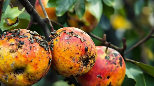 Diseased Apples on Branch: A Close-Up Look at Apple Scab