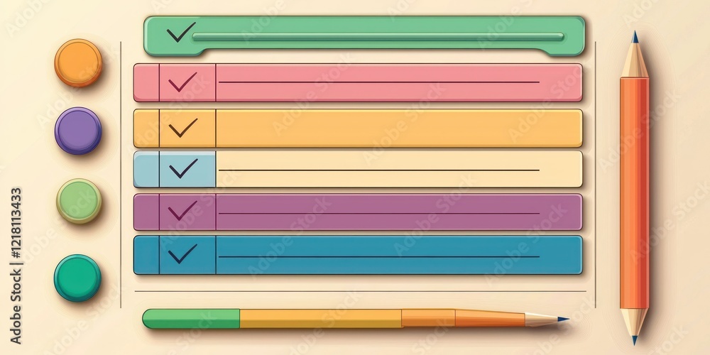 Aufkleber a checklist-style infographic with checkboxes and icons, useful for to-do lists or task tracking.