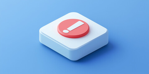 3D illustration of a square-shaped button with an exclamation mark surrounded by a red circle.