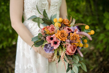 Colourful orange and pink bridal bouquet