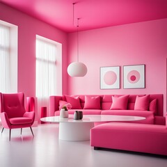 living room with pink floor, wall and furniture in a modern indoor setting