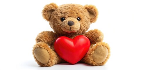 Obraz premium Adorable plush teddy bear, heart in paw, ideal Valentine's Day present.