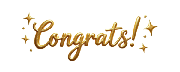 Gold Congrats text with stars transparent background