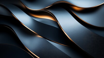 Abstract Dark Blue and Gold Wavy Curves Design