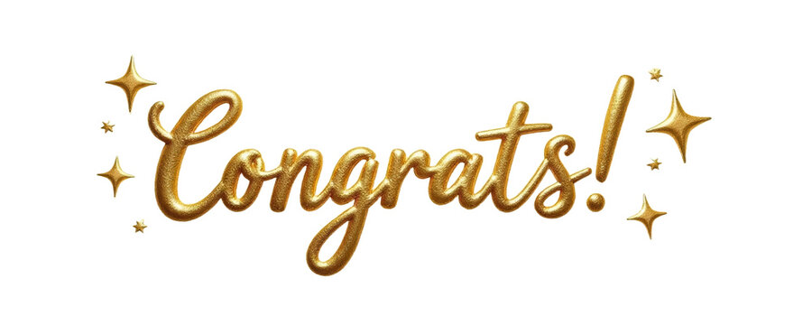 Gold Congrats text with stars transparent background