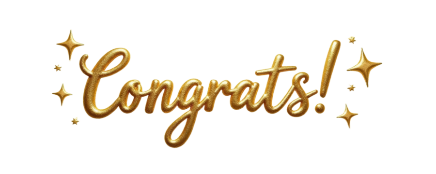 Gold Congrats text with stars transparent background