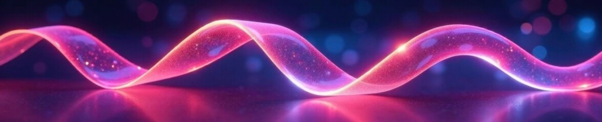 Glass ribbon glows with an otherworldly light, colors shifting, flowing