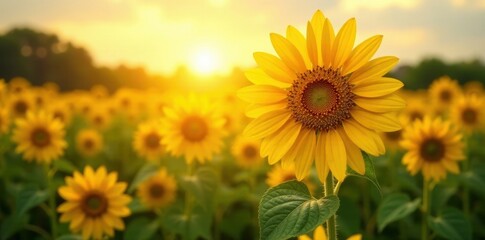 Obraz premium Sunflower stretches towards the bright sunlight, growth, brightness, illumination