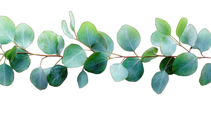 Obraz premium Eucalyptus branch with round leaves on black, horizontal banner use