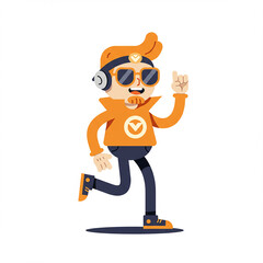 Happy Hipster Guy Walking Listening to Music with Headphones and Sunglasses