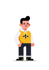 Stylish Young Man in Yellow Hoodie and Dark Pants Casual Trendy Fashion Illustration