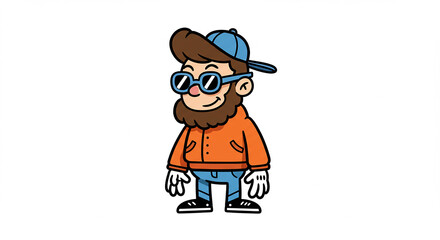 Cartoon Hipster Man with Beard Sunglasses Cap Cool Illustration