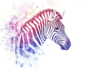 Fototapeta premium A colorful artistic representation of a zebra's head against a white background.