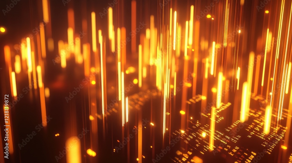 Poster 3D rendering of a complex trading chart with glowing candles, data streams, and abstract infographics, representing the world of financial technology
