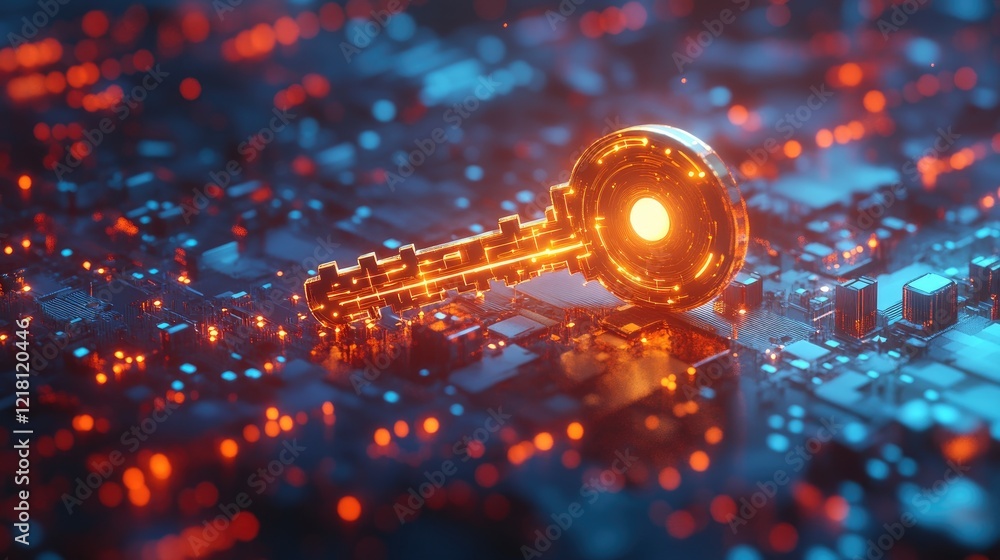 Aufkleber A 3D render of a key and lock glowing in a digital environment, representing secure data access and modern encryption methods for data security