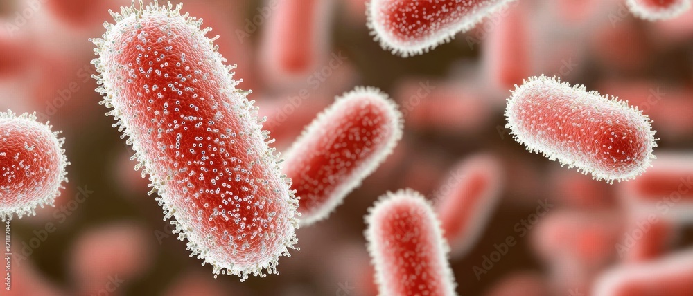 Aufkleber germs pm2.5 concept. microscopic view of red bacteria with fuzzy edges.