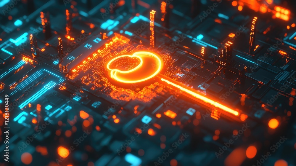 Poster A 3D render of a key and lock glowing in a digital environment, representing secure data access and modern encryption methods for data security