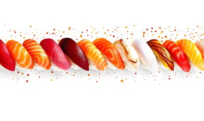 Colorful Sushi Row, Festive Background, Food Menu