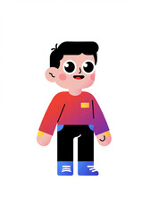 Happy Cartoon Boy Character Illustration Smiling Kid in Red Sweater and Blue Shoes