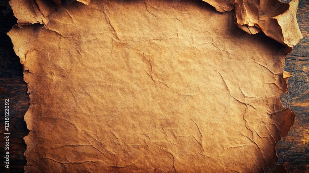 Poster a close-up of aged paper with natural wrinkles and worn edges, ideal for artistic and vintage-themed