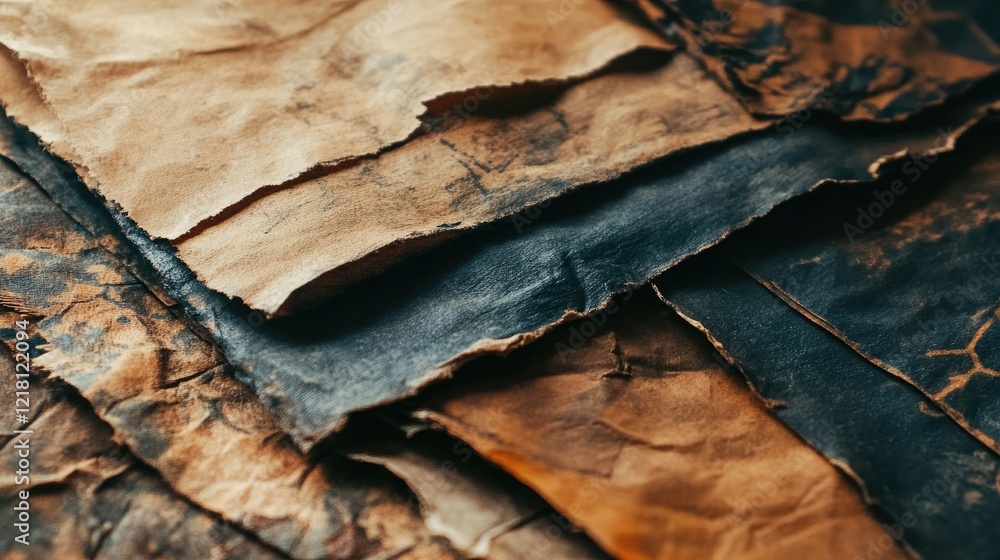 Poster a close-up of aged paper with natural wrinkles and worn edges, ideal for artistic and vintage-themed