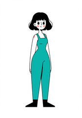 Young Woman with Bob Haircut in Teal Jumpsuit Vaccination Patch Visible