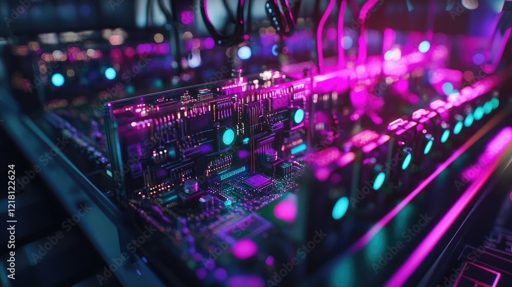Poster A close-up view of an advanced AI computer system, with intricate circuits and glowing data streams representing the power of machine learning