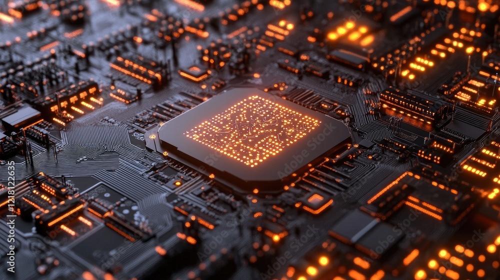 Poster A close-up view of an advanced AI computer system, with intricate circuits and glowing data streams representing the power of machine learning
